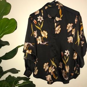 ZARA button down floral ruffle sleeve Blouse Top